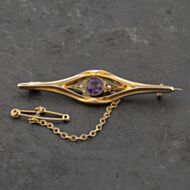 Pre-Owned 15ct Yellow Gold Amethyst & Seed Pearl Brooch 41131146