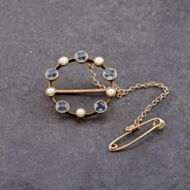 Pre-Owned Vintage Yellow Gold Aquamarine & Seed Pearl Circle Brooch 41131154