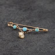 Pre-Owned Vintage Yellow Gold Turquoise & Freshwater Pearl Brooch 41131178
