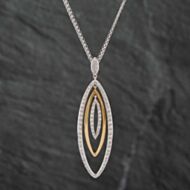 Pre-Owned 18ct Two Colour Gold Diamond Triple Marquise Pendant & 18 Inch Belcher Chain 41141324