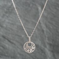 Pre-Owned 9ct White Gold Cubic Zirconia Openwork Swirls Pendant & 16 Inch Paper Link Chain 41141658