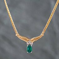 Pre-Owned 9ct Yellow Gold Diamond & Synthetic Emerald Teardrop Pendant & 16 Inch Spiga Chain 41141837