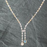 Pre-Owned 14ct Three Colour Gold Aquamarine & Cubic Zirconia 18 Inch Chain Necklace 41141969