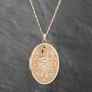 Pre-Owned 9ct Yellow Gold Large Engraved Oval Pendant & 24 Inch Curb Chain 41142101
