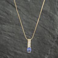 Pre-Owned 14ct Yellow Gold Tanzanite & Brilliant Cut Diamond Oval Pendant & 19 Inch Box Chain 41142192