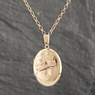 Pre-Owned 9ct Yellow Gold Oval Part Hand Engraved Locket Pendant & 20 Inch Belcher Chain 41142205