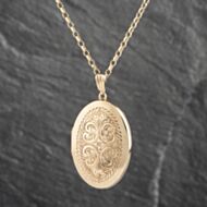 Pre-Owned 9ct Yellow Gold Large Hand Engraved Locket Pendant & 24 Inch Belcher Chain 41142208