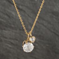 Pre-Owned 9ct Yellow Gold Cubic Zirconia Heart And Round Pendant & 21 Inch Trace Chain 41142240