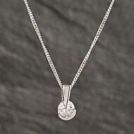 Pre-Owned 9ct White Gold Cubic Zirconia Round Pendant & 18 Inch Curb Chain 41142244