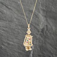 Pre-Owned 9ct Yellow Gold Cubic Zirconia Clown Pendant & 18 Inch Curb Chain 41142262