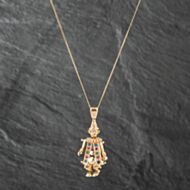 Pre-Owned 9ct Yellow Gold Cubic Zirconia Clown Pendant & 18 Inch Curb Chain 41142264