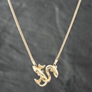 Pre-Owned 14ct Yellow Gold Double Fish Pendant & 16 Inch Chain 41142274