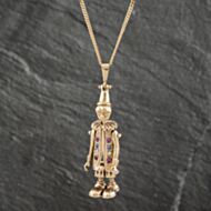 Pre-Owned 9ct Yellow Gold Multi Stone Clown Pendant & 22 Inch Curb Chain 41142295