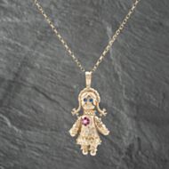 Pre-Owned 9ct Yellow Gold Multi Stone Large Ragdoll Pendant & 20 Inch Belcher Chain 41142303