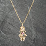 Pre-Owned 9ct Yellow Gold Multi Stone Medium Ragdoll Pendant & 24 Inch Prince Of Wales Chain 41142304