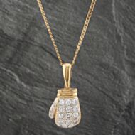 Pre-Owned 9ct Yellow Gold Cubic Zirconia Large Boxing Glove Pendant & 20 Inch Curb Chain 41142306