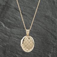 Pre-Owned 9ct Yellow Gold Diamond Oval Locket Pendant & 18 Inch Trace Chain 41142349