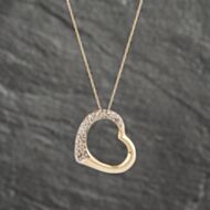 Pre-Owned 9ct Yellow Gold 0.25ct Diamond Pave Set Open Heart Pendant & 18 Inch Prince Of Wales Chain 41142374