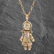 Pre-Owned 9ct Yellow Gold Multi Stone Large Ragdoll Gemstone Pendant & 20 Inch Belcher Chain 41142412