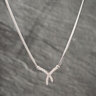 Pre-Owned 9ct White Gold 0.50ct Brilliant Cut Diamond Crossover Pendant & 16 Inch Herringbone Chain 41142413
