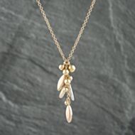 Pre-Owned 9ct Three Colour Gold Petal And Ball Dropper Pendant & 15 Inch Belcher Chain 41142446