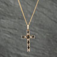 Pre-Owned 9ct Yellow Gold Sapphire & Diamond Cross Pendant & 18 Inch Curb Chain 41142447