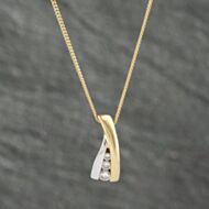 Pre-Owned 18ct Two Colour Gold Diamond Three Stone Wishbone Shape Pendant & 18 Inch Curb Chain 41142448