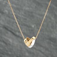 Pre-Owned 9ct Two Colour Gold Folded Heart Pendant & 16 Inch Belcher Chain 41142451