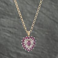 Pre-Owned 9ct Two Colour Gold Ruby & Diamond Heart Shaped Cluster Pendant & 19 Inch Belcher Chain 41142454