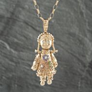 Pre-Owned 9ct Yellow Gold Cubic Zirconia & Ameythst And Emerald Articulating Doll Pendant & 20 Inch Belcher Chain 41142461