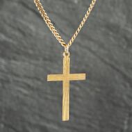 Pre-Owned 9ct Yellow Gold Diamond Cut Cross Pendant & 17 Inch Curb Chain 41142462