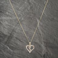 Pre-Owned 9ct Yellow Gold 0.25ct Diamond Open Twisted Heart Shape Pendant & 18 Inch Curb Chain 41142466