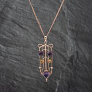 Pre-Owned Vintage Rose Gold 0.06ct Multi Stone Art Nouveux Style Open Work Pendant & 18 Inch Curb Chain 41142469