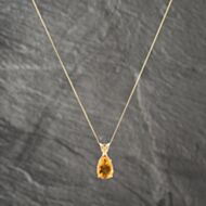 Pre-Owned 14ct Yellow Gold Citrine Pear Shape Pendant & 18 Inch Curb Chain 41142471