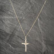Pre-Owned 9ct Two Colour Gold Crucifix Cross Pendant & 18 Inch Curb Chain 41142480