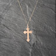 Pre-Owned 9ct Rose Gold Cross Pendant & 18 Inch Curb Chain 41142485