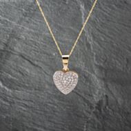 Pre-Owned 9ct Yellow Gold Cubic Zirconia Heart Shaped Pendant & 18 Inch Curb Chain 41142491