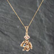 Pre-Owned 9ct Yellow Gold Multi Stone & Clown Gemstone Pendant & 18 Inch Curb Chain 41142510