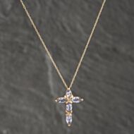Pre-Owned 9ct Yellow Gold Tanzanite Cross Pendant & 19 Inch Prince Of Wales Chain 41142523
