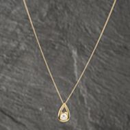 Pre-Owned 18ct Yellow Gold 0.50ct Diamond Openwork Teardrop Pendant & 18 Inch Curb Chain 41142524