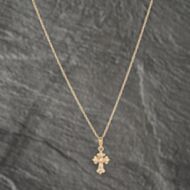 Pre-Owned Yellow Gold Cubic Zirconia Cross Pendant & 18 Inch Prince Of Wales Chain 41142525