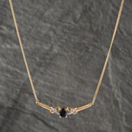 Pre-Owned 9ct Yellow Gold Sapphire & 0.01ct Diamond Oval Xox Landscape Bar Pendant & 18 Inch Curb Chain 41142526