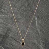 Pre-Owned 9ct Yellow Gold Sapphire & 0.14ct Diamond Marquise Shape Cluster Pendant & 18 Inch Curb Chain 41142536