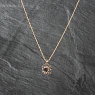 Pre-Owned 9ct Yellow Gold Smokey Quartz Oval Openwork Flower Shape Pendant & 18 Inch Spiga Chain 41142541