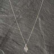 Pre-Owned 9ct White Gold Blue Topaz & 0.05ct Diamond Swirl Pendant & 18 Inch Curb Chain 41142542