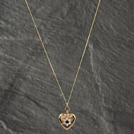 Pre-Owned 9ct Yellow Gold Sapphire & Cubic Zirconia Heart With Flower Cluster Locket Pendant & 18 Inch Curb Chain 41142544