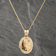 Pre-Owned 9ct Yellow Gold Engraved Oval Locket Pendant & 20 Inch Curb Chain 41142546