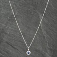 Pre-Owned 18ct White Gold Sapphire & Cubic Zirconia Round Gemstone Pendant & 16 Inch Curb Chain 41142555