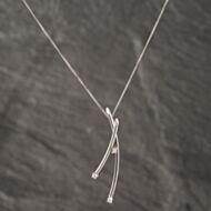 Pre-Owned 9ct White Gold Diamond Three Stone Triple Tube Gemstone Pendant & 18 Inch Curb Chain 41142561