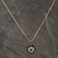 Pre-Owned 9ct Yellow Gold Sapphire & 0.03ct Diamond Cluster Gemstone Pendant & 16 Inch Curb Chain 41142562
